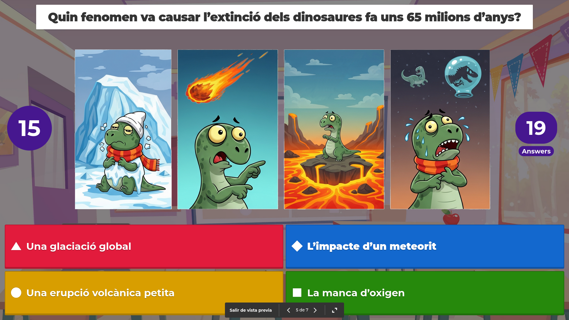 Captura de pantalla duna de les qüestions del Kahoot.