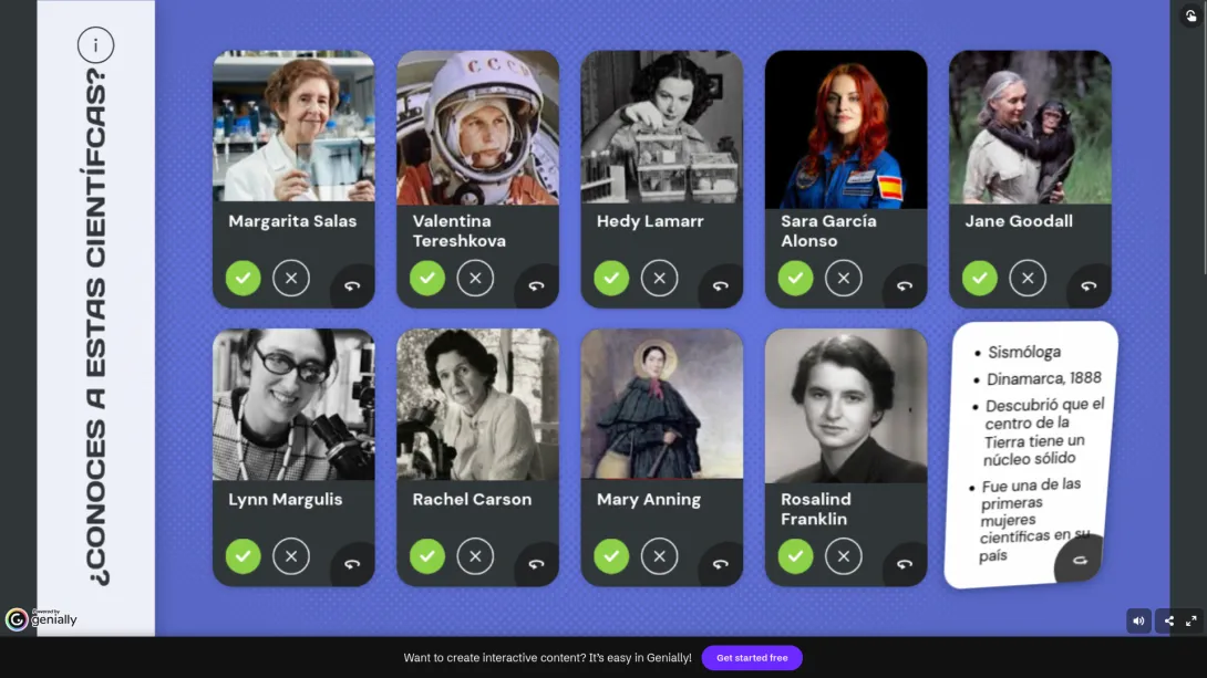 Captura de pantalla del Genially de Mujeres Científicas